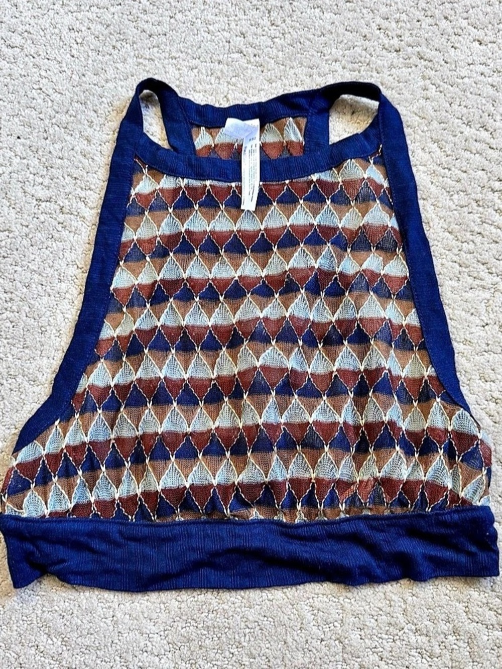 Free People Navy Geometric Crop Tank Top in Blue Size Small NWT